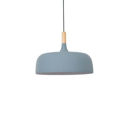 Hanging Ceiling Light Fixture with Wood Trim & Metal Shade for Kitchen Island, Dining Table, Breakfast Bar — Dimmable Compatible, Adjustable
