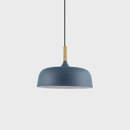 Hanging Ceiling Light Fixture with Wood Trim & Metal Shade for Kitchen Island, Dining Table, Breakfast Bar — Dimmable Compatible, Adjustable