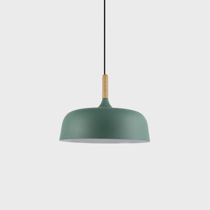 Hanging Ceiling Light Fixture with Wood Trim & Metal Shade for Kitchen Island, Dining Table, Breakfast Bar — Dimmable Compatible, Adjustable