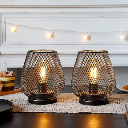 Battery-Operated Metal Lantern with Warm LED Light for Indoor and Outdoor Use | Vintage Matte Black Cordless Lamp