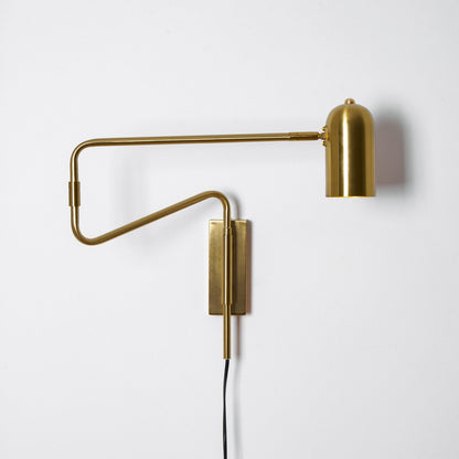 Swing-Arm Reading Sconce with Rotating Shade Metal Plug-In Fixture Black & Gold Finish for Bedroom Living Room Study Nook Task Lighting