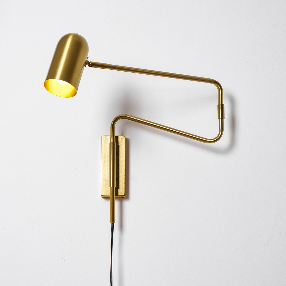 Swing-Arm Reading Sconce with Rotating Shade Metal Plug-In Fixture Black & Gold Finish for Bedroom Living Room Study Nook Task Lighting