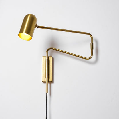Swing-Arm Reading Sconce with Rotating Shade Metal Plug-In Fixture Black & Gold Finish for Bedroom Living Room Study Nook Task Lighting