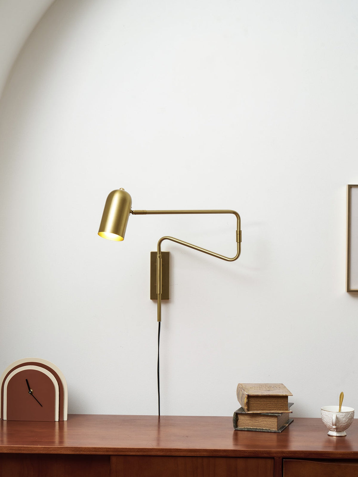 Swing-Arm Reading Sconce with Rotating Shade Metal Plug-In Fixture Black & Gold Finish for Bedroom Living Room Study Nook Task Lighting
