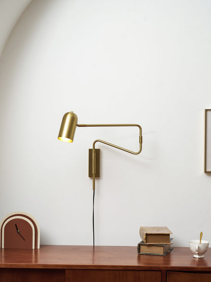 Swing-Arm Reading Sconce with Rotating Shade Metal Plug-In Fixture Black & Gold Finish for Bedroom Living Room Study Nook Task Lighting