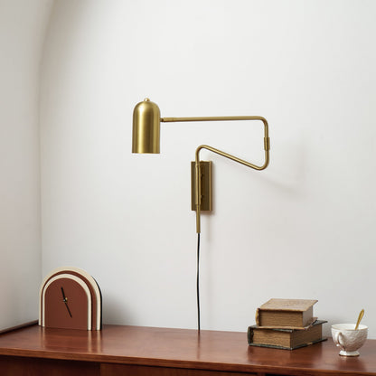 Swing-Arm Reading Sconce with Rotating Shade Metal Plug-In Fixture Black & Gold Finish for Bedroom Living Room Study Nook Task Lighting