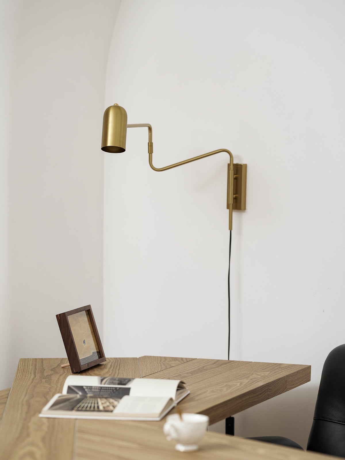 Swing-Arm Reading Sconce with Rotating Shade Metal Plug-In Fixture Black & Gold Finish for Bedroom Living Room Study Nook Task Lighting