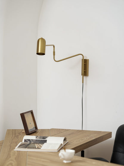 Swing-Arm Reading Sconce with Rotating Shade Metal Plug-In Fixture Black & Gold Finish for Bedroom Living Room Study Nook Task Lighting