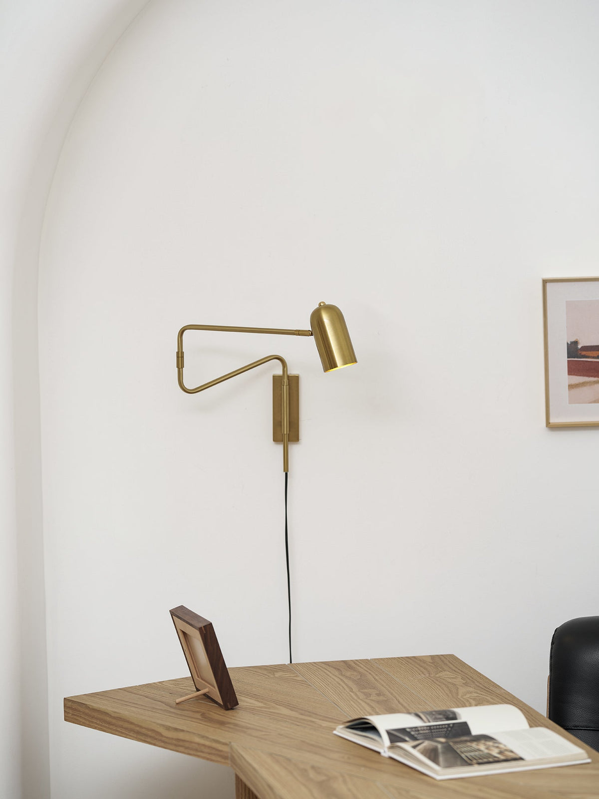 Swing-Arm Reading Sconce with Rotating Shade Metal Plug-In Fixture Black & Gold Finish for Bedroom Living Room Study Nook Task Lighting