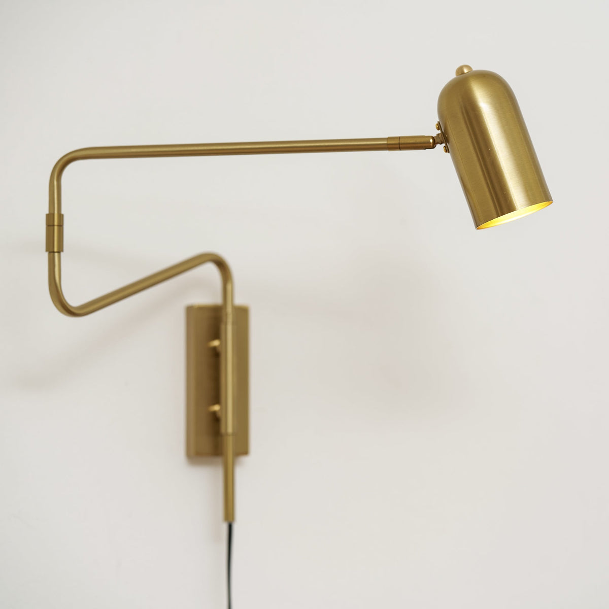 Swing-Arm Reading Sconce with Rotating Shade Metal Plug-In Fixture Black & Gold Finish for Bedroom Living Room Study Nook Task Lighting