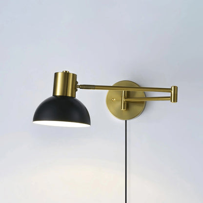 Swing-Arm Reading Sconce with Rotating Shade Metal Plug-In Fixture Black & Gold Finish for Bedroom Living Room Study Nook Task Lighting