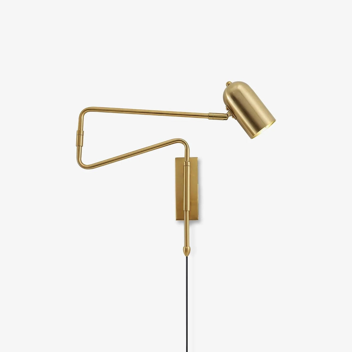 Swing-Arm Reading Sconce with Rotating Shade Metal Plug-In Fixture Black & Gold Finish for Bedroom Living Room Study Nook Task Lighting