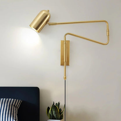 Swing-Arm Reading Sconce with Rotating Shade Metal Plug-In Fixture Black & Gold Finish for Bedroom Living Room Study Nook Task Lighting