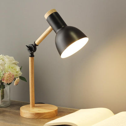 Adjustable Scandinavian Desk Lamp with Natural Wood Base – Modern Minimalist Design, 18-Inch Height, E26/E27 Socket