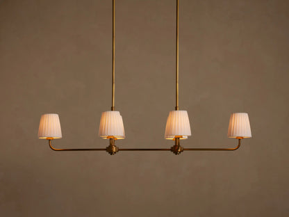 6-Light Rectangular Chandelier with Fabric Shades – Brass Finish – 54×20 in Dining Room Ceiling Fixture for Modern Traditional Homes