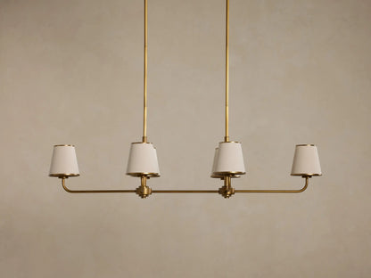 6-Light Rectangular Chandelier with Fabric Shades – Brass Finish – 54×20 in Dining Room Ceiling Fixture for Modern Traditional Homes