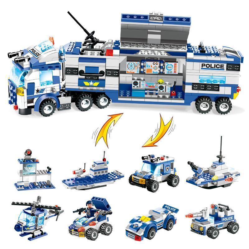 Constructeur d'aventure | Ensemble de blocs de construction avec camion de police et base | Jeu créatif pour enfants