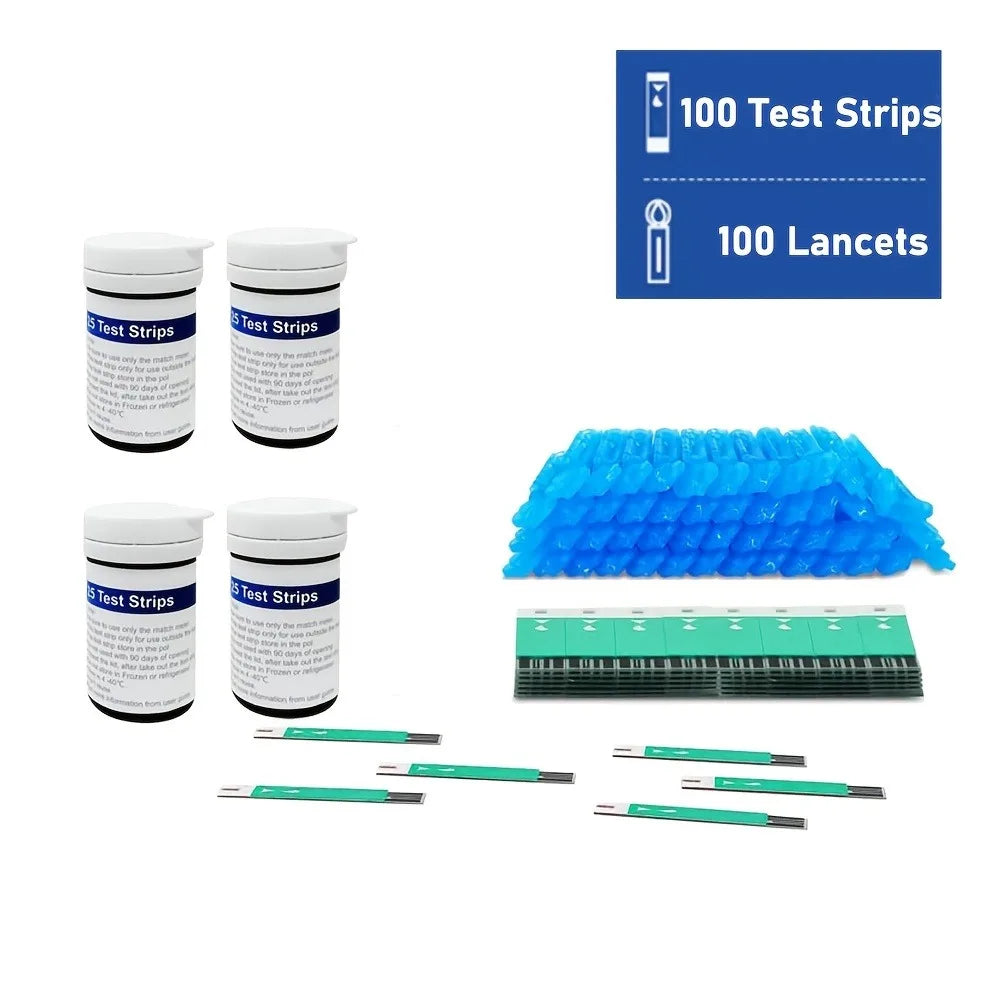 Kit de lecteur de glycémie avec 50 bandelettes de test et lancettes | Kit de test de glycémie, appareil précis et portable pour un test à domicile facile, kit de test du taux de sucre dans le sang