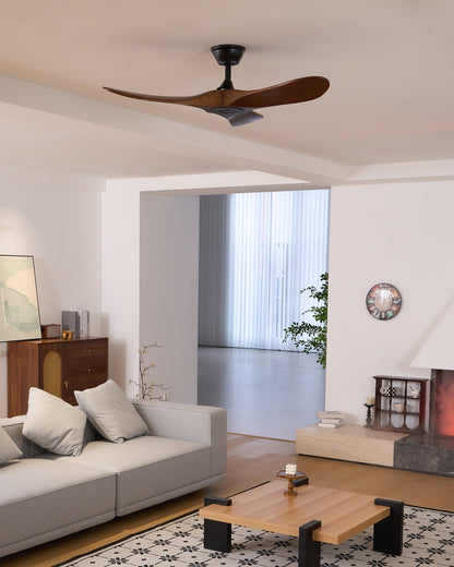 DC Motor Ceiling Fan with Wooden Blades 42 or 52 Inch Diameter Remote Control Indoor Air Circulation for Bedrooms Living Rooms Offices Low N