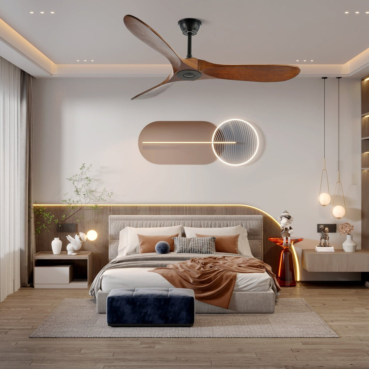 Wooden Blade Ceiling Fan with Remote 42-52 Inch 6-Speed Reversible Indoor Cooling Fan Vintage Farmhouse Style for Bedroom Living Room
