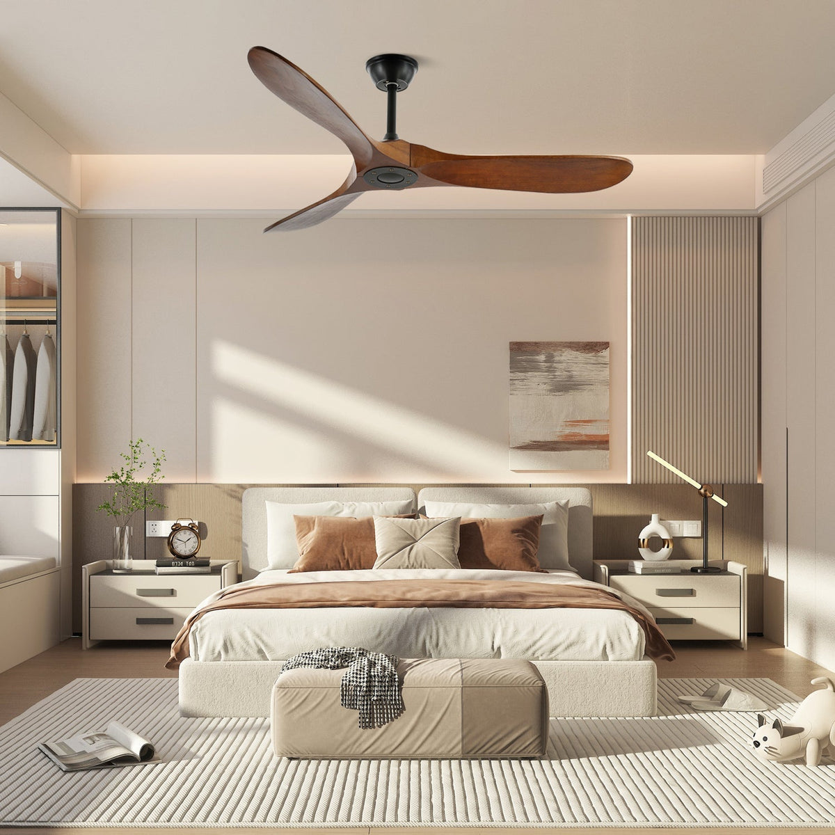 Wooden Blade Ceiling Fan with Remote 42-52 Inch 6-Speed Reversible Indoor Cooling Fan Vintage Farmhouse Style for Bedroom Living Room