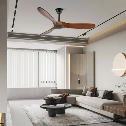 DC Motor Ceiling Fan with Wooden Blades 42 or 52 Inch Diameter Remote Control Indoor Air Circulation for Bedrooms Living Rooms Offices Low N