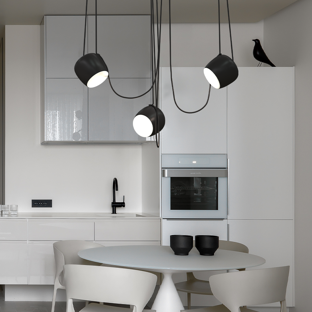 Ceiling Pendant Light Fixture with Adjustable Heads and Cable, 10W LED Dimmable Hanging Lamp, Black Aluminum Modern Lighting for Kitchen Isl
