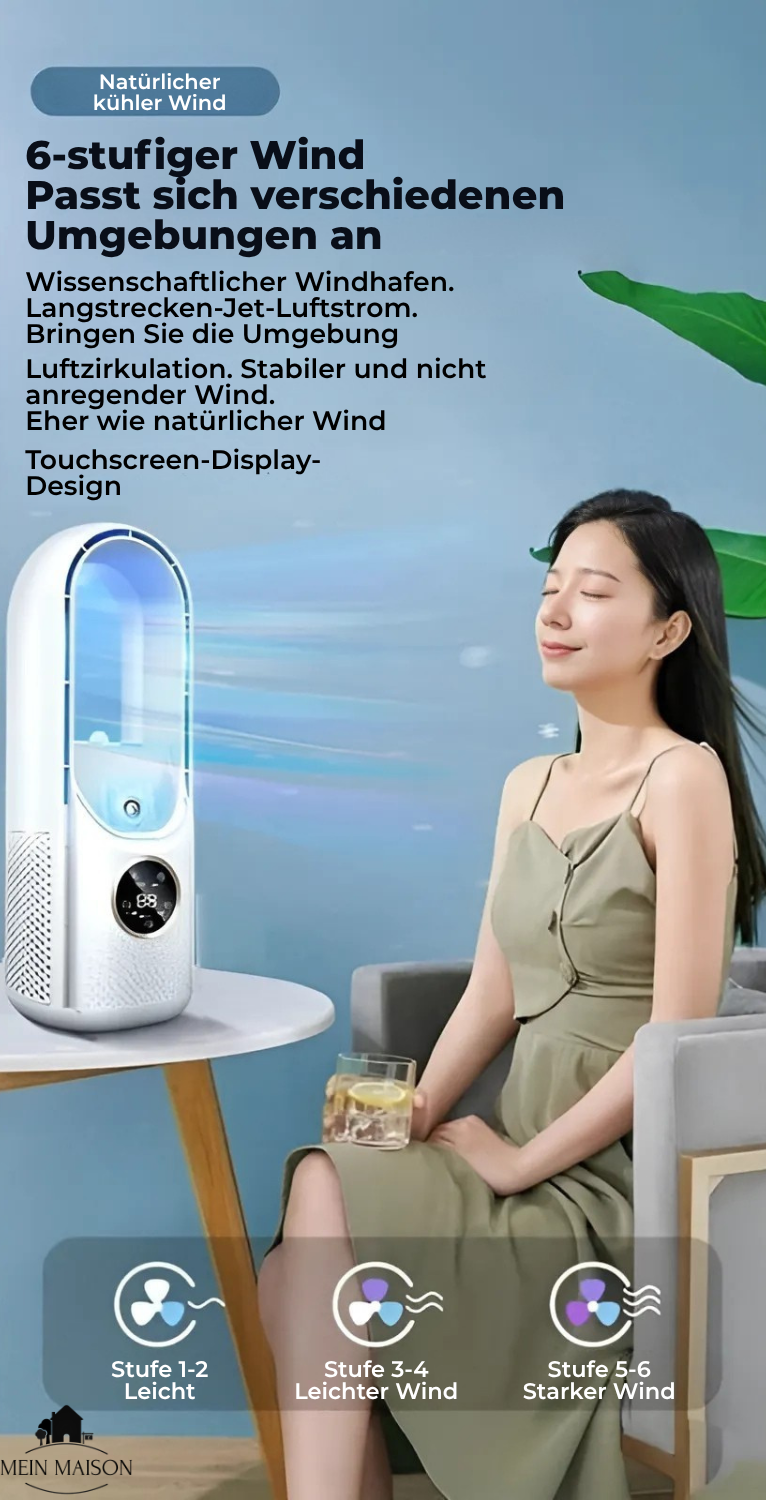 AirCooler | Blade-less USB Fan with Timer & Humidification | Quiet Design for Comfortable Cooling