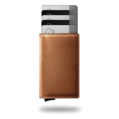 Portefeuille en cuir avec protection RFID et porte-cartes coulissant, 9,4 × 6,6 × 1 cm, mécanisme en aluminium, portefeuille de voyage fin et compact pour poche avant