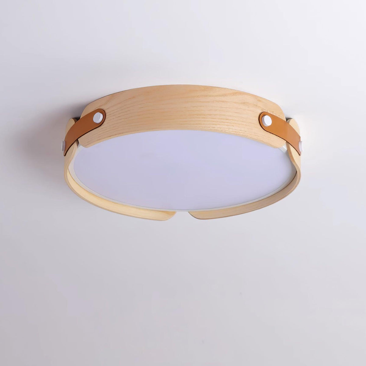 Flush Mount LED Wood Ceiling Light 16.5 in Wireless Dimmer Remote Control for Bedroom Bathroom Hallway Indoor Natural Walnut Finish Low Prof