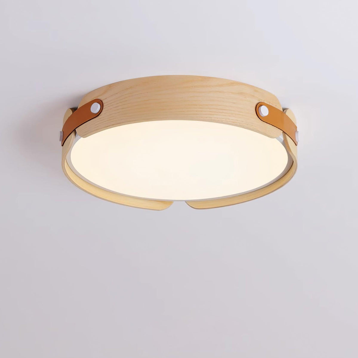 Flush Mount LED Wood Ceiling Light 16.5 in Wireless Dimmer Remote Control for Bedroom Bathroom Hallway Indoor Natural Walnut Finish Low Prof