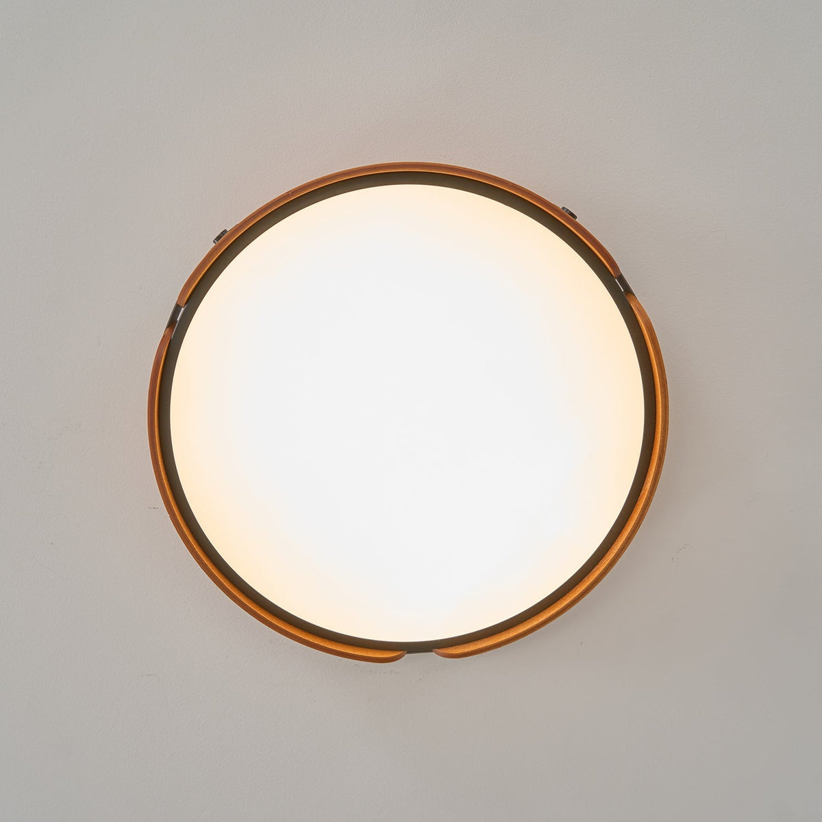 Flush Mount LED Wood Ceiling Light 16.5 in Wireless Dimmer Remote Control for Bedroom Bathroom Hallway Indoor Natural Walnut Finish Low Prof