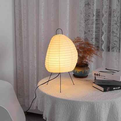 Sculptural Rice Paper Desk Lamp 10 in White Ambient Bedside Light Japandi Style Soft Diffused Glow for Nightstand Living Room Modern Minimal