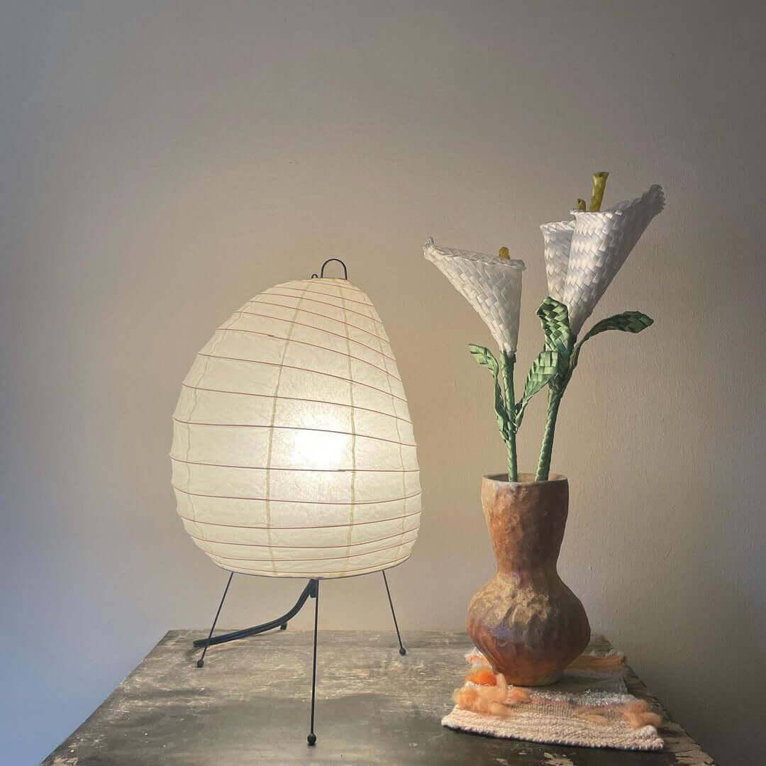 Sculptural Rice Paper Desk Lamp 10 in White Ambient Bedside Light Japandi Style Soft Diffused Glow for Nightstand Living Room Modern Minimal