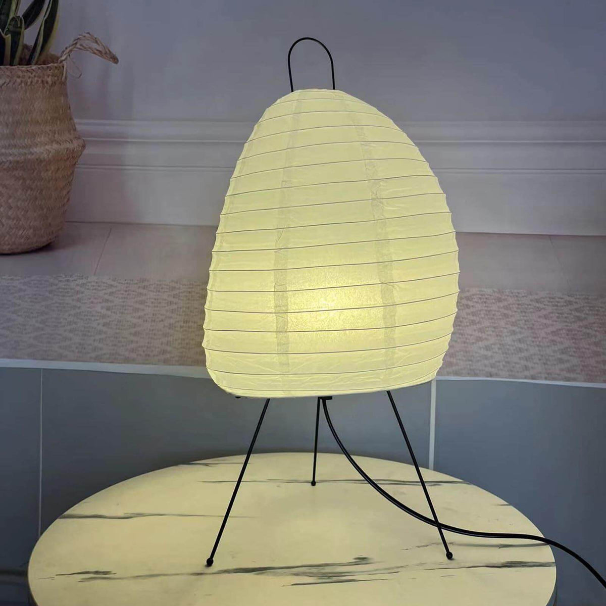 Sculptural Rice Paper Desk Lamp 10 in White Ambient Bedside Light Japandi Style Soft Diffused Glow for Nightstand Living Room Modern Minimal