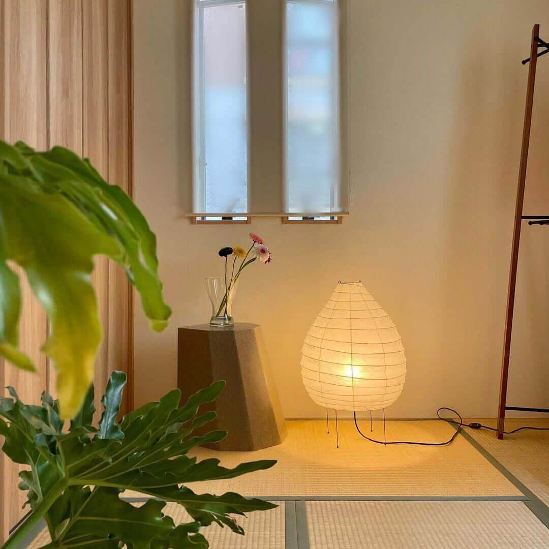 Floor-Standing Paper Shade Light 24 Inches Tall Bedroom Nightstand Illumination Japanese-Inspired Accent Fixture Sculptural Living Room Corn