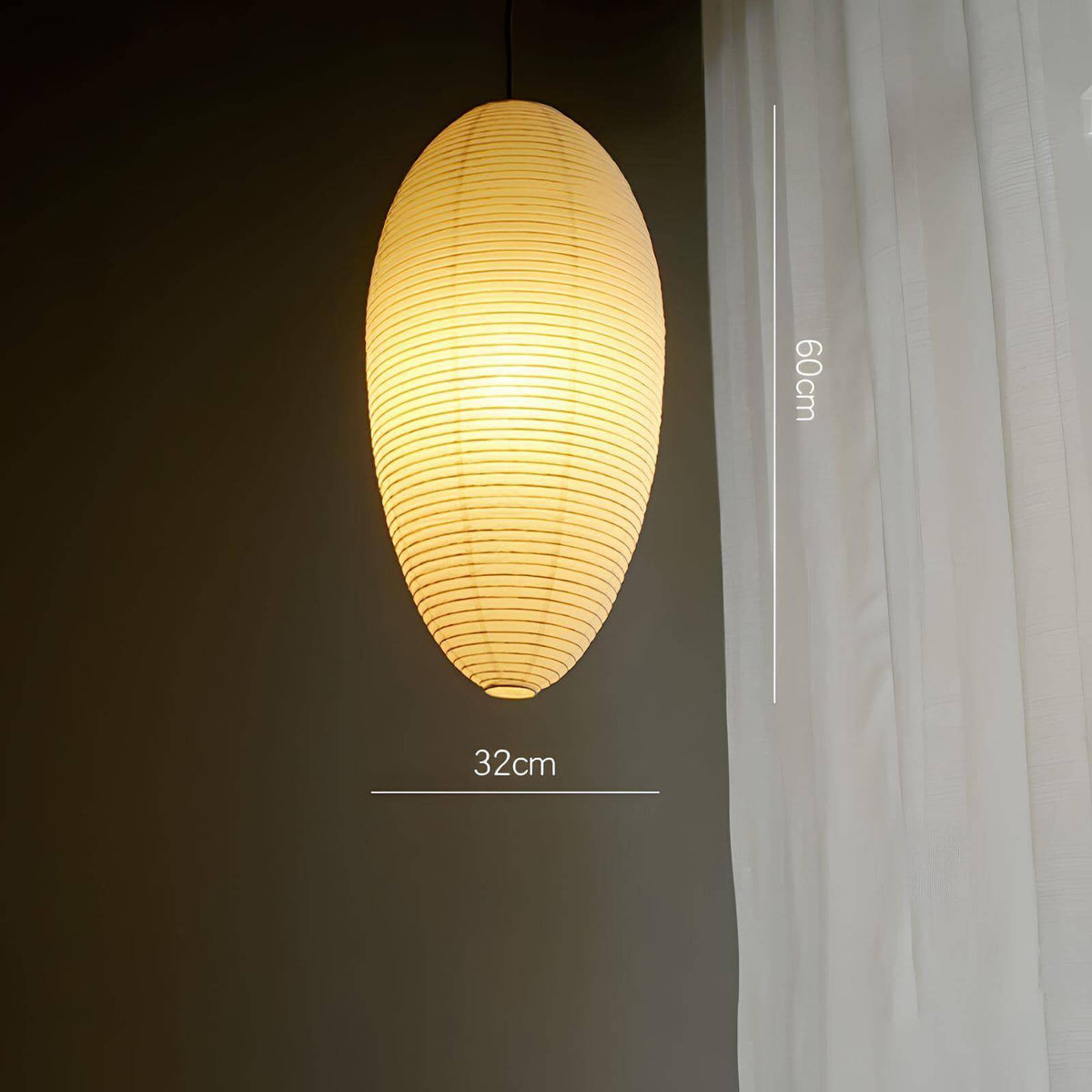 Hanging Ceiling Fixture with Translucent Rice Paper Lampshade 11.4"×19.7" for Dining Room Kitchen Bedroom Ambient Overhead Lighting