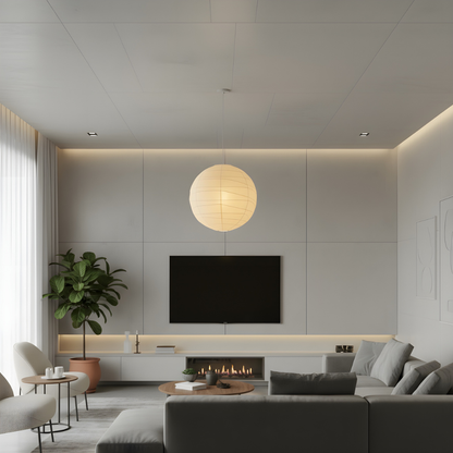 Floating Paper Shade Hanging Light Fixture 22 in White Minimalist Overhead Lamp for Bedroom Dining Room | Soft Ambient Glow Adjustable Drop