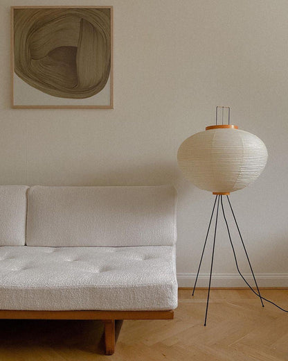 Handcrafted Paper Shade Tripod Standing Lamp 20 in White for Living Room Bedroom Reading Nook Accent Light Japandi Minimalist Decor