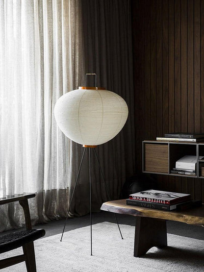 Handcrafted Paper Shade Tripod Standing Lamp 20 in White for Living Room Bedroom Reading Nook Accent Light Japandi Minimalist Decor