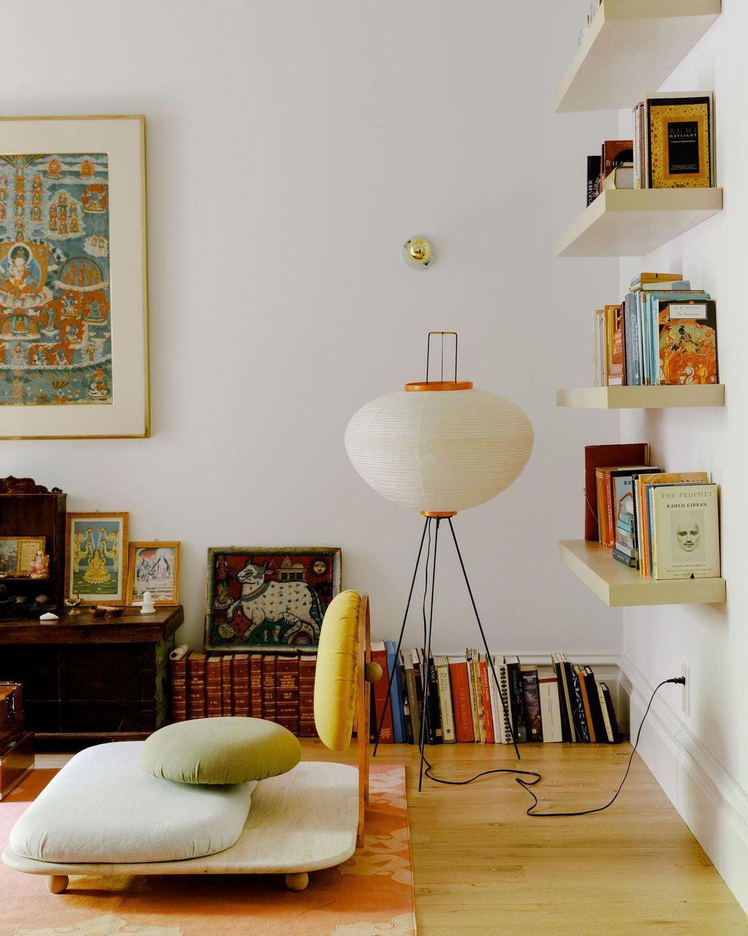 Handcrafted Paper Shade Tripod Standing Lamp 20 in White for Living Room Bedroom Reading Nook Accent Light Japandi Minimalist Decor