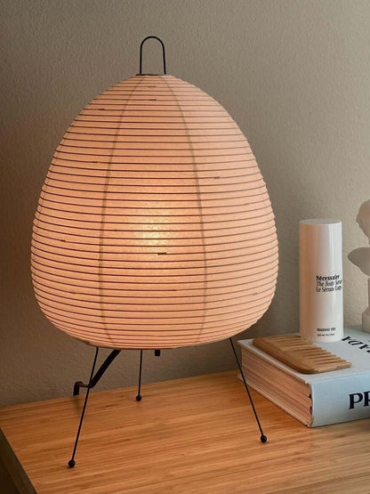 Handcrafted Paper Shade Accent Lamp 10 in Wide Warm Glow LED Bedside Nightlight for Bedroom Office Desktop Reading Nook Minimalist Japanese
