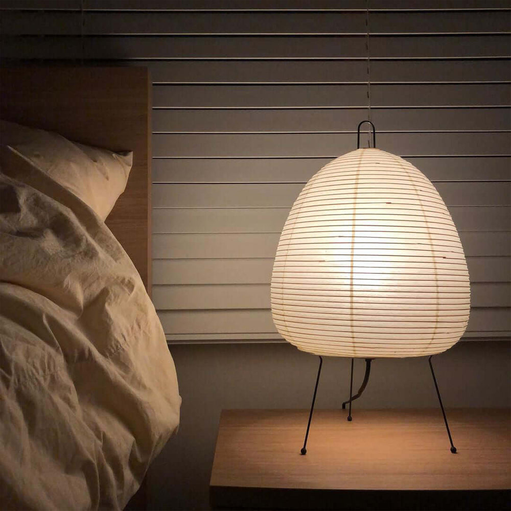 Handcrafted Paper Shade Accent Lamp 10 in Wide Warm Glow LED Bedside Nightlight for Bedroom Office Desktop Reading Nook Minimalist Japanese