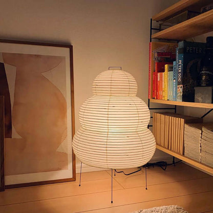 Handcrafted Paper Shade Accent Lamp 10 in Wide Warm Glow LED Bedside Nightlight for Bedroom Office Desktop Reading Nook Minimalist Japanese
