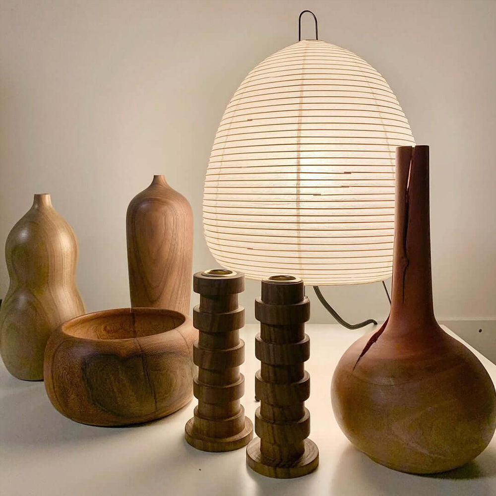 Handcrafted Paper Shade Accent Lamp 10 in Wide Warm Glow LED Bedside Nightlight for Bedroom Office Desktop Reading Nook Minimalist Japanese