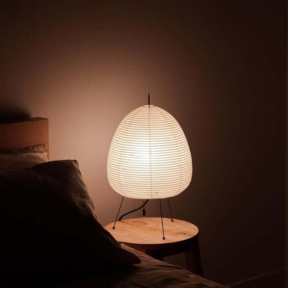 Handcrafted Paper Shade Accent Lamp 10 in Wide Warm Glow LED Bedside Nightlight for Bedroom Office Desktop Reading Nook Minimalist Japanese