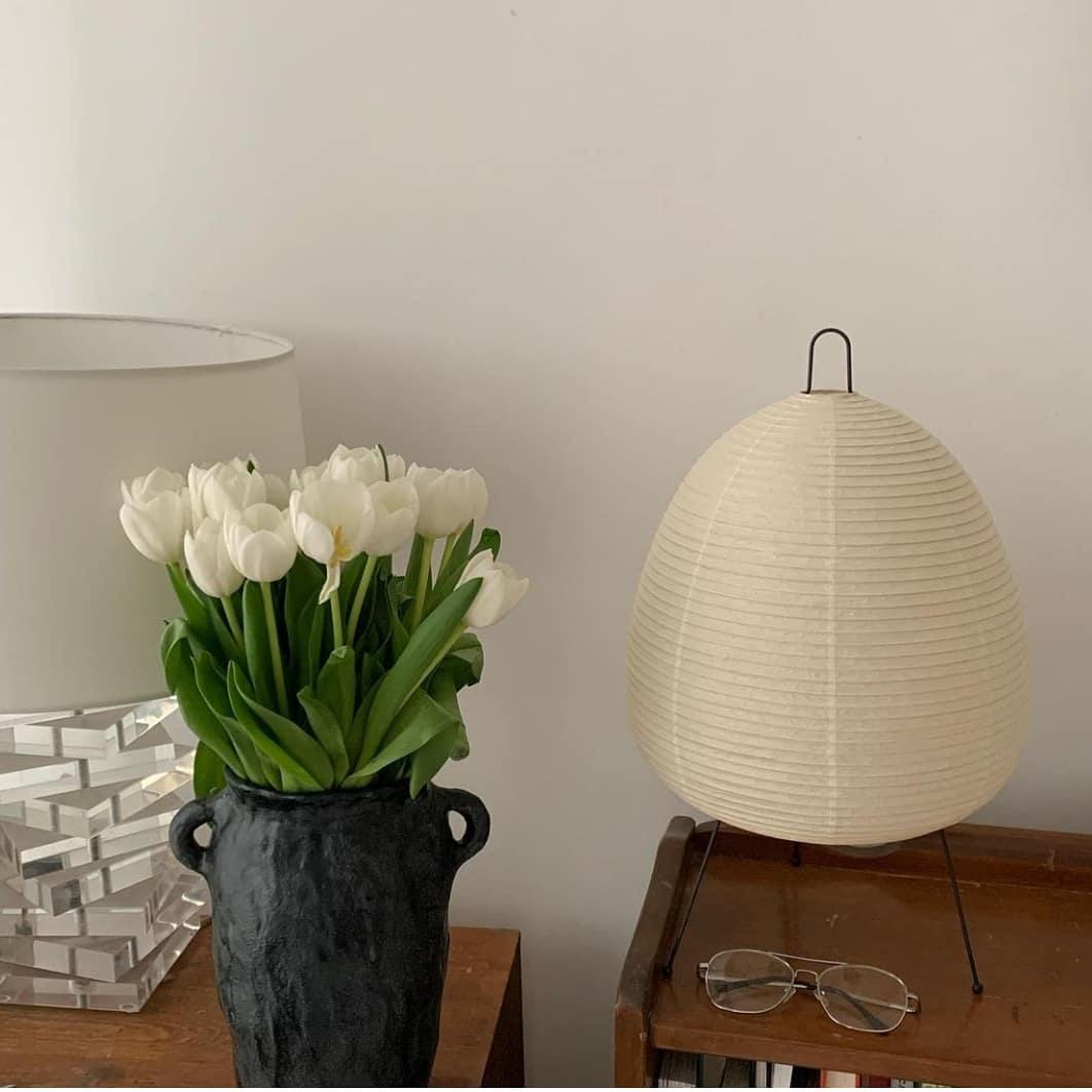 Handcrafted Paper Shade Desk Lamp 17 Inch White Soft Glow Accent Light E26 E27 Base for Bedroom Office Living Room Nightstand Reading Corner