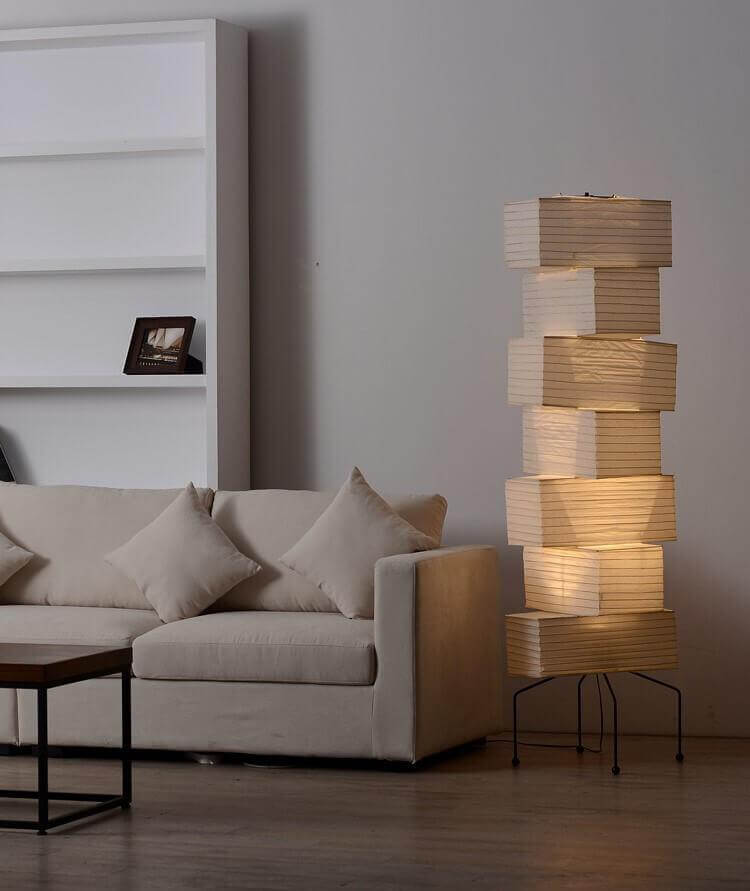 Tall Sculptural Paper Shade Floor Lamp 19 in Soft Diffused Light Natural Bamboo for Bedroom Living Room Corner Accent Japandi Minimalist Rea