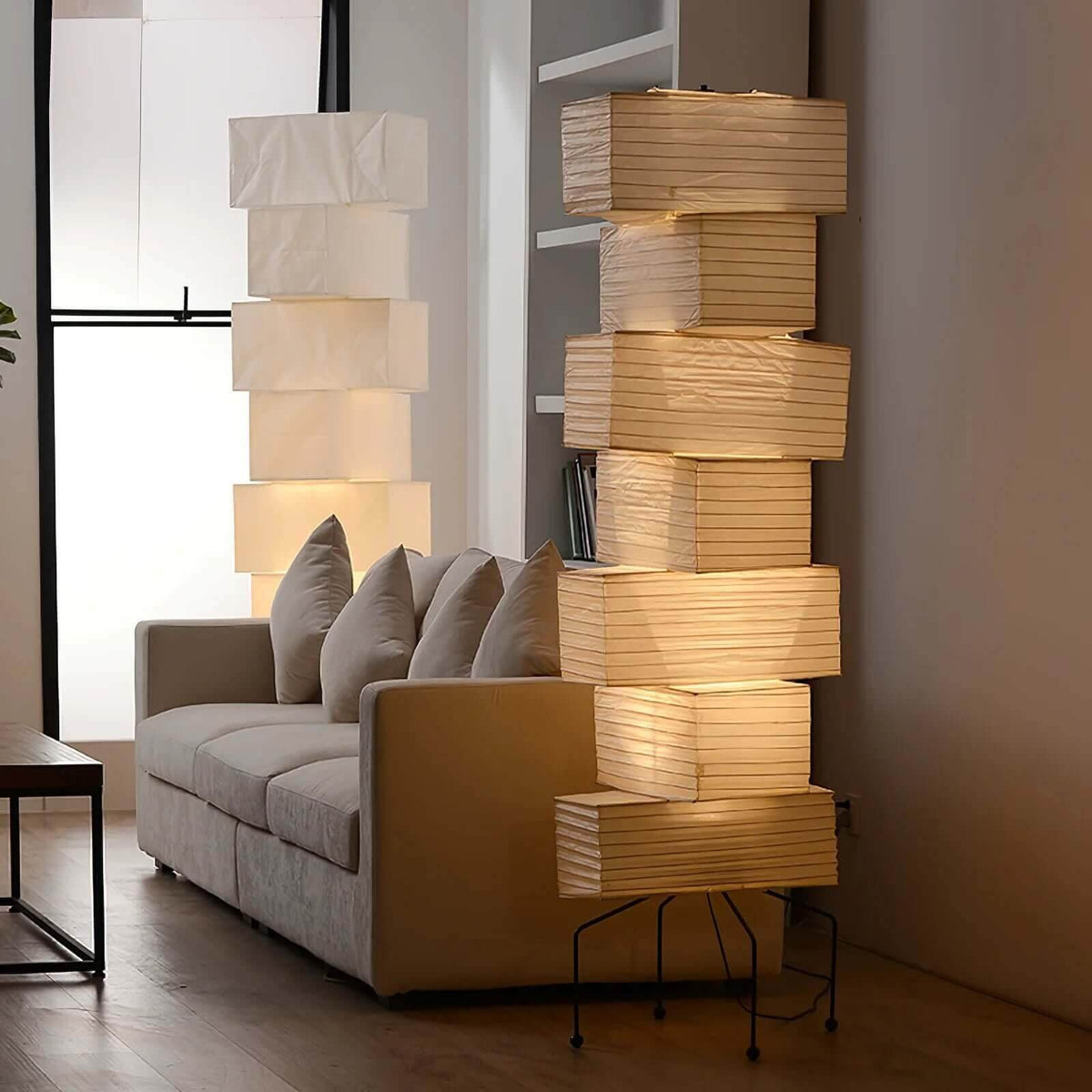 Tall Sculptural Paper Shade Floor Lamp 19 in Soft Diffused Light Natural Bamboo for Bedroom Living Room Corner Accent Japandi Minimalist Rea