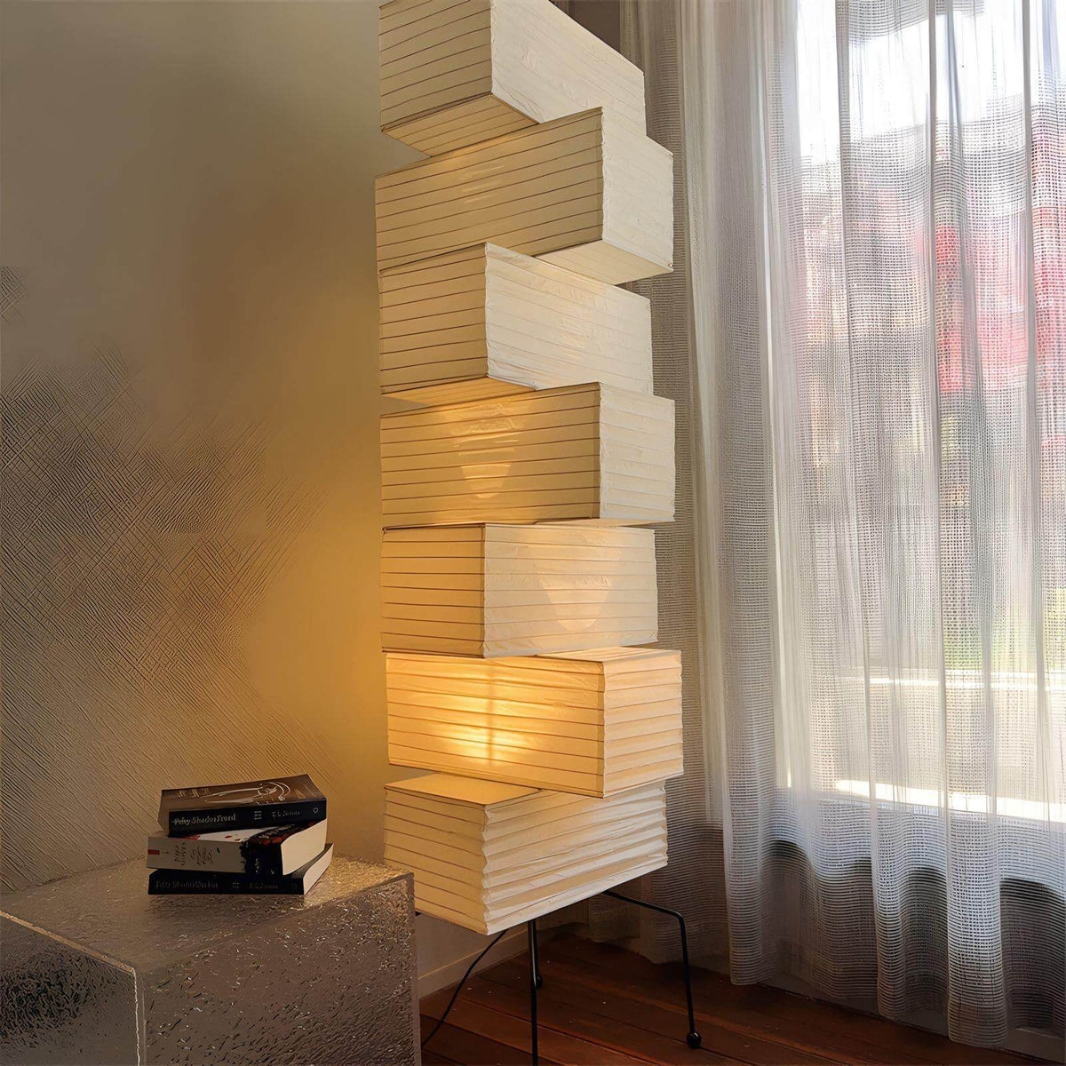 Tall Sculptural Paper Shade Floor Lamp 19 in Soft Diffused Light Natural Bamboo for Bedroom Living Room Corner Accent Japandi Minimalist Rea